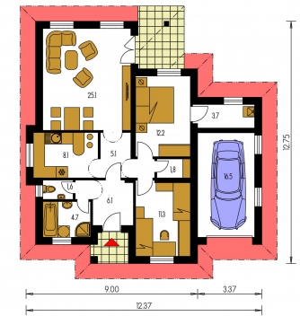 Grundriss des Erdgeschosses - BUNGALOW 77